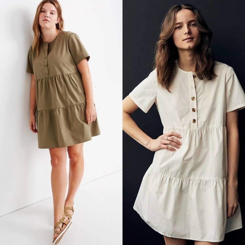 Madewell Button Front Short Sleeve Tiered Mini Dress